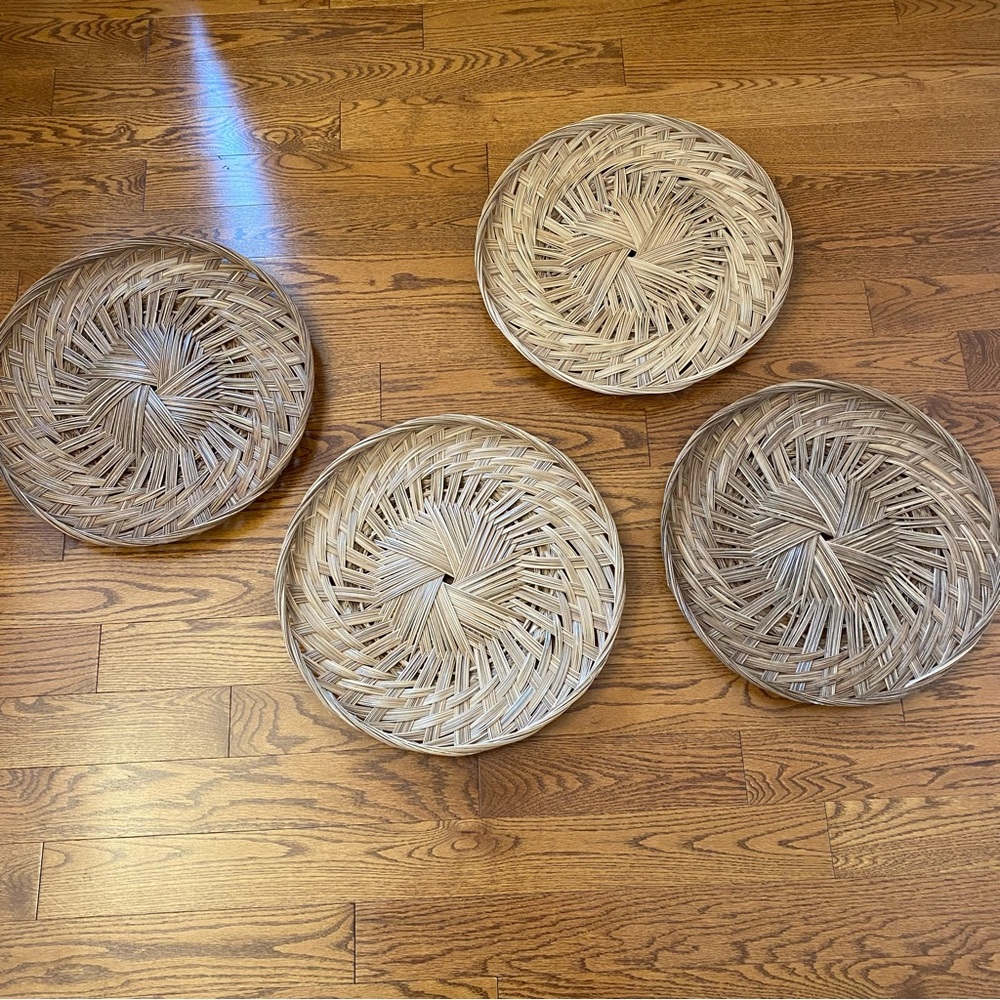 Set Bundle of 4 Boho Wicker Rounds Basket 16” Wall Art Decor